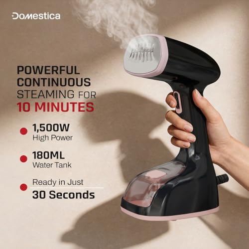 Image of Domestica Steamx Steam Iron Handheld for Clothes | 30 sec Fast Heat-Up, Steam Lock | Anti Leak, Foldable Design | 25 g /min High Steam | Vertical & Horizontal Steaming | 180 ml Tank | All Fabrics