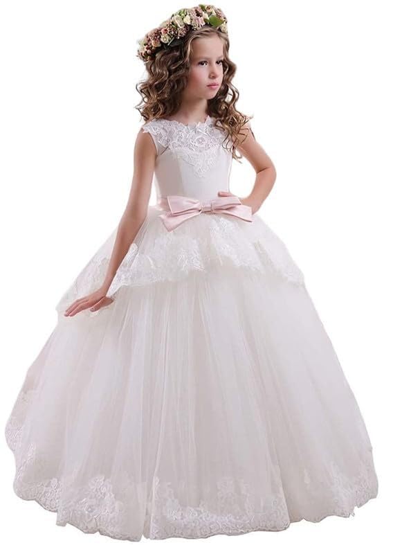 IIF Flower Girl Dress for Wedding Floral Boho Lace Wedding Bridesmaid Dress Tulle Princess Pageant Formal Party Gowns IIF029