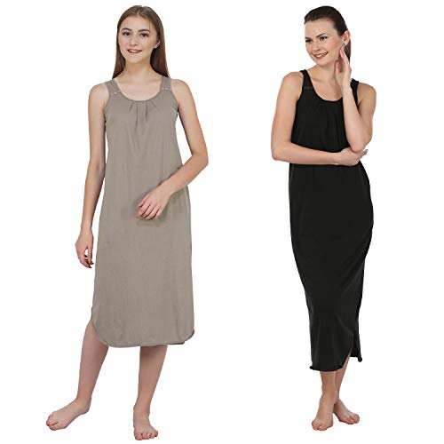 Image of BLAZON Women's Cotton Hosiery Solid Maxi Nighty Slip (Pack of 2) Available Sizes: S, M, L, XL, 2XL, 3XL, 4XL, 5XL