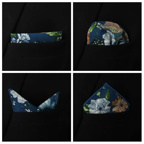 Image of Floral Pocket Squares for Men with Holder Printed Flower Mens Handkerchief Cotton Suit Pocket Hanky for Wedding