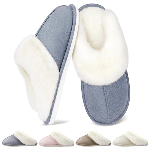 QQSQ Zapatillas de Estar por Casa Mujer Hombre Invierno Cálido Casa Peluche Pantuflas Comodas Caliente Zapatos de Algodón Confortables Antideslizante Interior Exterior
