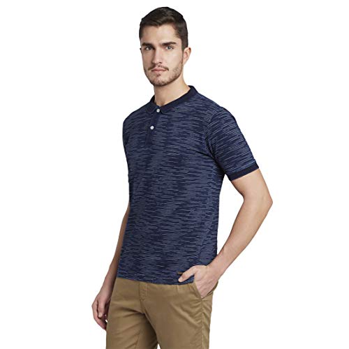 Image of Colorplus Men's Pure Cotton Stripe Pattern Tailored Fit Polo Neck Half Sleeve Casual T-Shirt