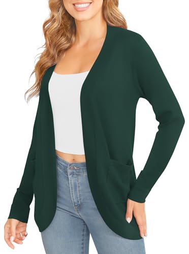 Image of EXCHIC Women's Long Sleeve Lightweight Knit Sweater Cardigan Curved Hem Open Front Cardigans with Pockets