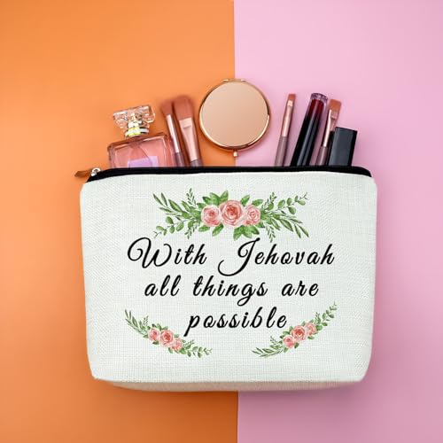 Christian Gift Baptism Gift for Women Jehovah Makeup Bag for Her Motivational Saying Cosmetic Bag Jehovah Witness Present Religious Birthday Easter Present for Friends Wife Sister Zipper Travel Pouch4