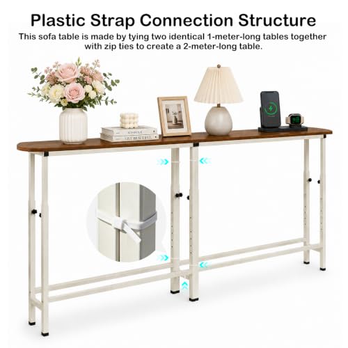 Image of Narrow Console Table, 102.4 inch Sofa Table Adjustable Height Behind Couch Table