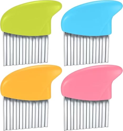 Vwoqiy 4 Pièces Coupe Légumes Ondulé, Coupe Patates pour Frites Acier Inoxydable, Couteau de Tranches de Pomme de Terre pour Cuisine Frites Outil, Fruits,...