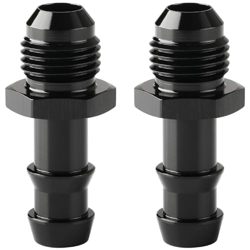 Podavelle 6AN Male Flare to 3/8 Hose Barb Straight Fitting Adapter Aluminum Black 2PCS