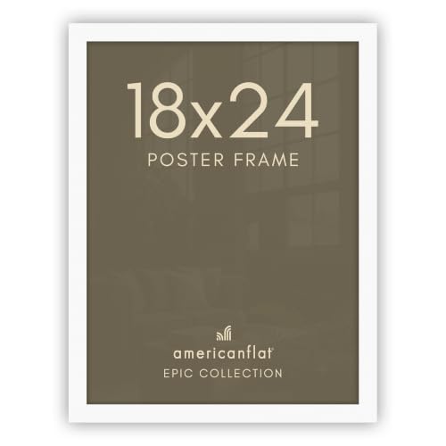 Image of Americanflat 18x24 Poster Frame in White - Composite Wood with Polished Plexiglass - Horizontal and Vertical Formats for Wall with Included Hanging Hardware