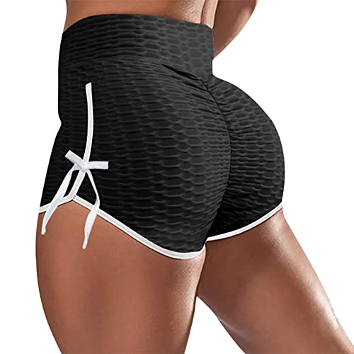 Booty Shorts for Women Workout Shorts Textured Butt Lift Gym Shorts Sexy V-Cross Waist Athletic Exercise Bottoms Shorts
