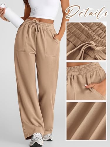 Image of Q - RIOUS Women's Wide Leg High Waisted Baggy Lounge Sweat Pants Drawstring Athletic Flared Joggers with Pockets