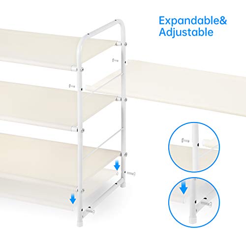 Image of Simple Trending 3-Tier Stackable Shoe Rack, Expandable & Adjustable Fabric Shoe Shelf Storage Organizer, White