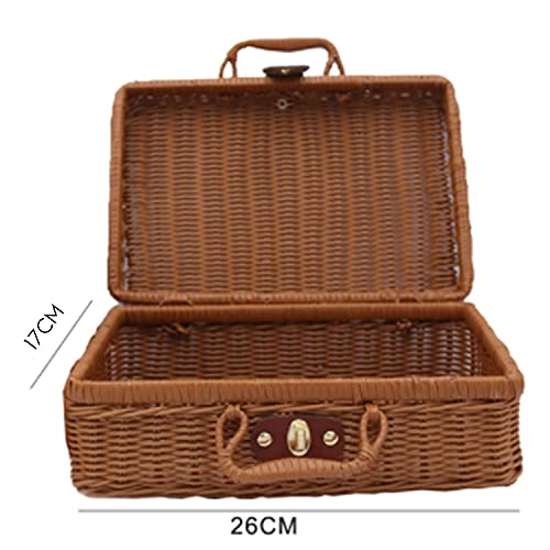 Lizusidtsy Picnic Basket,Woven Vintage Suitcase Woven Storage Basket Rattan Storage Case Picnic Weave Laundry Basket B