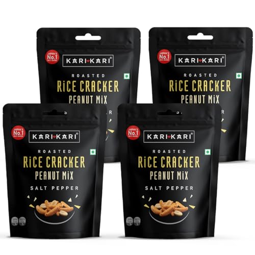 Image of Kari Kari Salt Pepper Rice Cracker & Peanut Mix | Crunchy Japanese Snacks | Roasted, Non-Fried Healthy | 100% Vegetarian | Party Snacks (56g x Pack of 4)