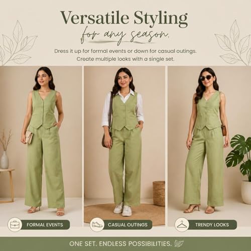 Image of Women Cotton Blend Western Co-Ord Set | Stylish Top & Pant Set for Women | Dress For Womens | Casual High Waist Solid Pant Outfit
