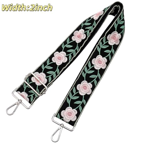 Image of Flower Purse Strap Replacement Embroidery Crossbody Shoulder Strap for Handbag Canvas Purse Extender Accessories
