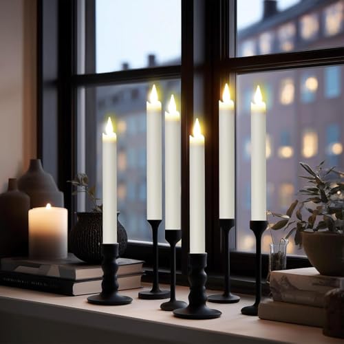 Velas LED cónicas recargables de 6 piezas con estación de carga y efecto de llama 3D 6