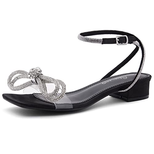 Image of Shoe Land Low Heels for Women 1 Inch Chunky Block Heeled Sandals Square Open Toe Strappy Ankle Strap Dressy Sandals for Wedding Prom Party Office