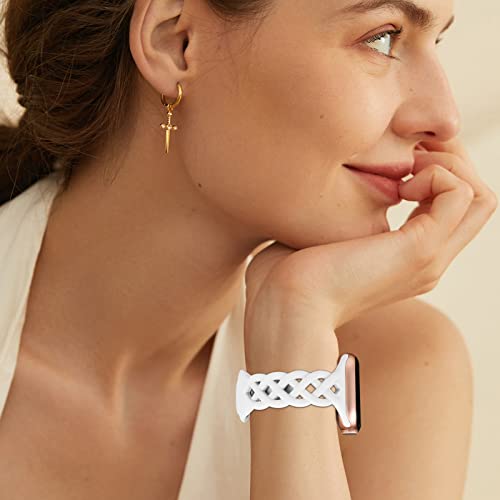 Image of Slim Silicone Bands Compatible with Apple Watch Band 40mm 38mm 41mm 44mm 45mm 46mm 49mm 42mm Women Floral Breathable Braided Lace Thin Sport Strap Replacement Wristbands iWatch SE Series 11 10 9 8 7 6 5 4 3 ultra 2