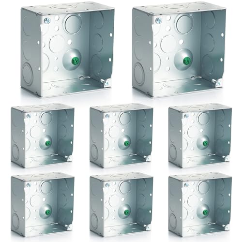 Copkim 8 Pcs 4 x 4 Inch Metal Electrical Junction Box, 2-1/8 Inch Deep Square Electrical Box Silver Galvanized Steel Drawn Construction(Classic)