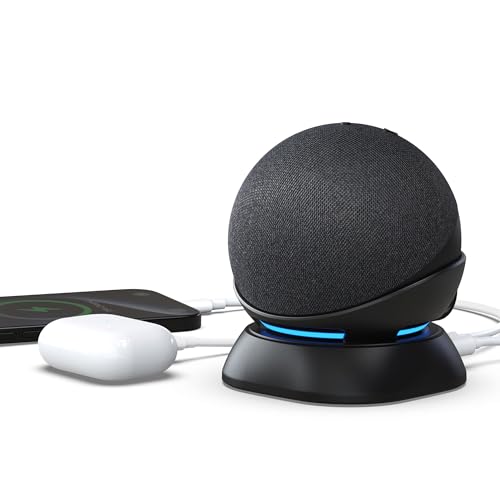 PlusAcc Soporte para Dot de 4ª/5ª generación y teléfono, base de soporte con puerto de carga USB-C y USB-A para auriculares y teléfonos celulares (negro) sin batería