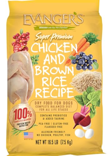 Evanger's Super Chicken with Brown Rice Dry Dog Food – 16.5 lb Bag – Complete & Balanced Nutrition – Supports Digestive & Coat Health – All Life Stages