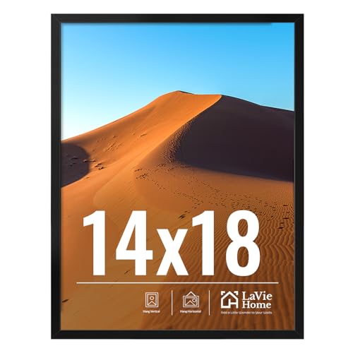 Image of LaVie Home 14x18 Picture Frame for Wall Display, 14x18 Black Picture Frame with HD Plexiglas, 14 x 18 Poster Frame 1 Pack, Display Frame for Vertical or Horizontal, Classic Collection