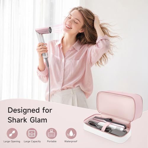 Image of Travel Hair Dryer Case for Shark Glam, Portable Hair Tools Bag for Shark FlexFusion, Double-Layer Storage Carrying Case for FlexStyle Blow Dryer, Silki Straightener & Glossi Attachments Holder (Pink)