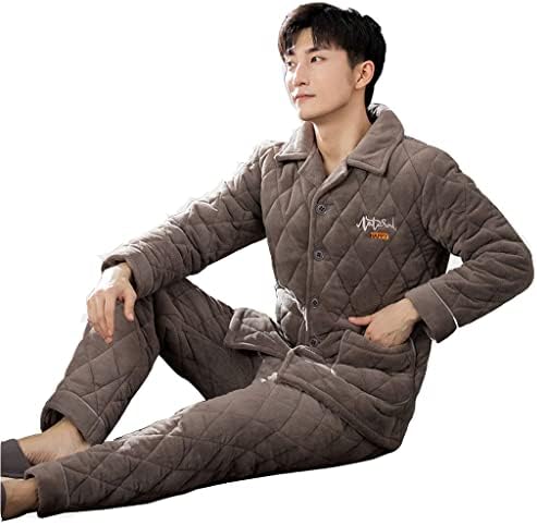 Men Warm Pajama Sets, Long Sleeve Button Sleepwear, Soft Lounge Pajama, Loungewear with pocket(Size:L,Color:Style 2)