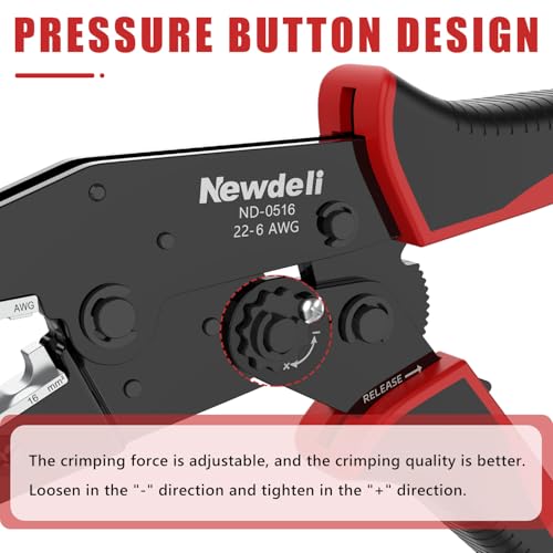 Image of Newdeli Wire Crimping Tool for Non Insulated Butt Wire Connectors - AWG 22-6 Ratchet Wire Crimper Tool Electrical Non Insulated Ring Terminals Ratcheting Crimping Plier Crimp Tool