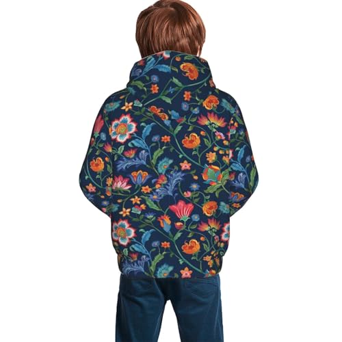 Vintage Embroidery Flowers Kid Hoodies Boys Sweatshirts Girls Pullover with Pocket4