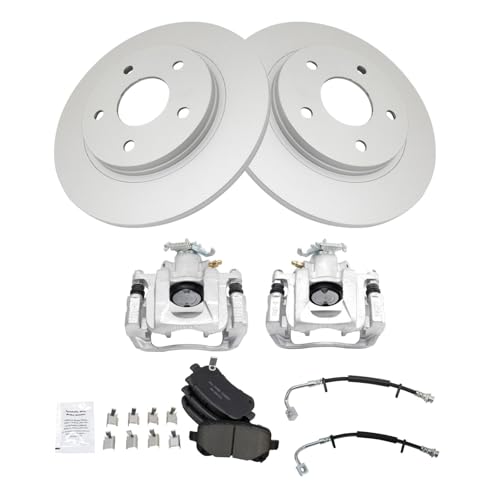Image of TRQ Rear Brake Pad and Rotor Set Ceramic G Coated Rotors Calipers Compatible with 2011-2012 Chrysler Town and Country Grand Caravan Volkswagen Routan 2012 Ram Cargo Van