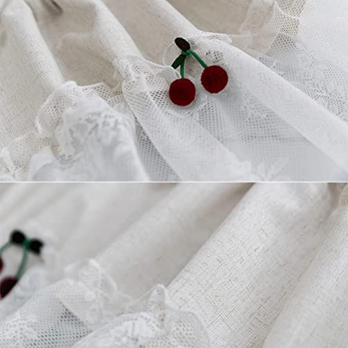 Cenefa de cortina de cocina de lino hecha a mano con encaje de cerezas 6