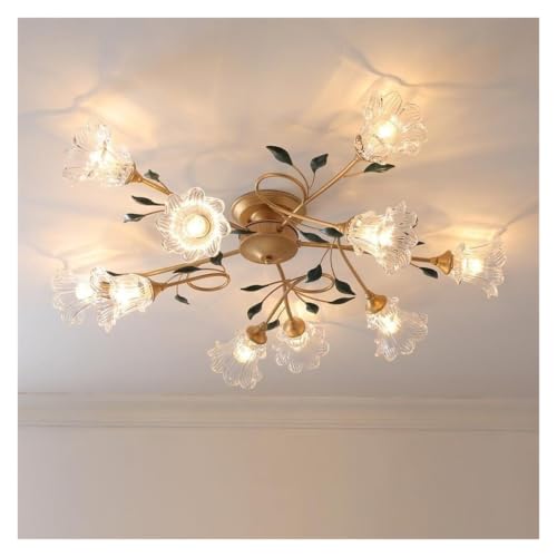 Plafonnier semi-encastré floral doré 10xE14 luminaire salon et chambre