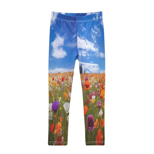 Bolaz Toddler Girls Leggings Printed Yoga Pants Leggings Orange Purple Flower for Kids