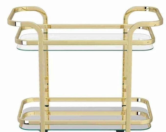 Image of Stainless Steel Trolley for Home with Wheels and Handle 3 Tier Restaurant Mobile Cart for Serving Food Kitchen Trolley Organizer with Gold Finish (Light Gold)