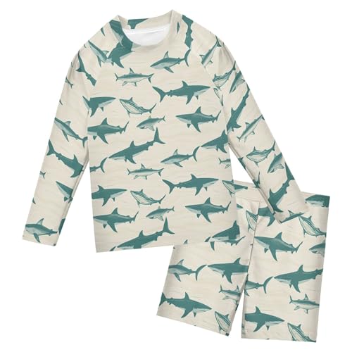 Cute Shark Toddler and Baby Boys' 2-Piece Swimsuit Trunk, Long Sleeve Rashguard Bathing Suit B0404974