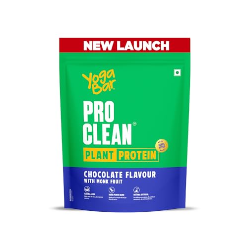 Image of Yogabar ProClean Plant Protein Powder - 25g Protein Per Serve - Chocolate Flavour with Monk Fruit Sweetener - Cleanest & Lightest Protein with Herbs for Easy Digestion - Ideal for Vegan Diet - No Added Preservatives, No Added Sugar (500g Pouch, 13 Servings)