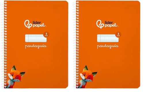 Liderpapel Cuaderno espiral a5 pautaguia tapa blanda 40h 75 gr cuadro pautado 3mm color naranja (Paquete de 2)
