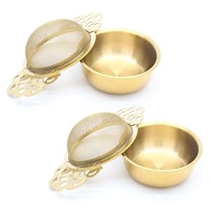 2 Pack Tea Strainer Bowl, Stainless Steel Loose Leaf Tea Filter for 2.5-4 Inch Cup Mouth, Gold