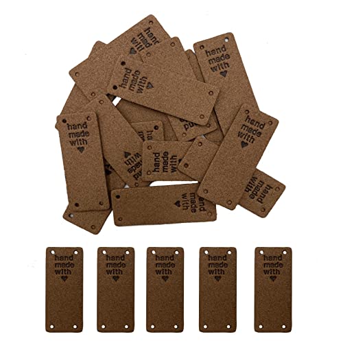 40 Pcs PU Leather Label Faux Leather Handmade Sew on Tag Label Handmade Embossed Tag Embellishment Crochet Knit DIY Jeans Bags Shoes Hat(Love, Dark Brown)