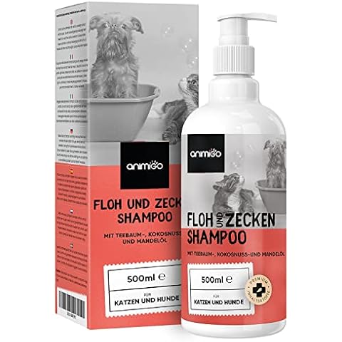 Animigo Floh & Zecken Shampoo für Hunde & Katzen 500ml - Hilft bei Juckreiz durch Flöhe, Zecken, Milben und Allergien - Natürliches Flohshampoo und Zeckenshampoo - Mit Kamille, Teebaumöl & Mandelöl Cover