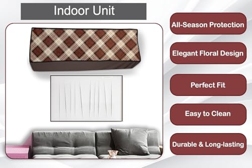 Image of The Furnishing Tree Split AC cover for indoor and outdoor unit of 1.5 ton waterproof and dustproof Brown Tartan Plaid pattern