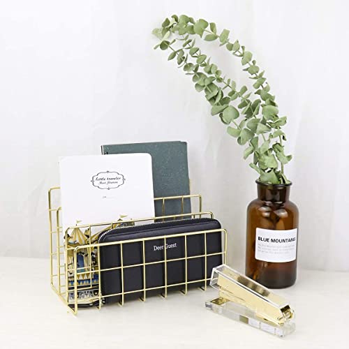 CentraLit Organizer Magazine File Holder Modern Desk, 3 Slot Modern Magazine Holder Stand for Table Office Desk Home File Stand Decor File Storage for Office (Gold)