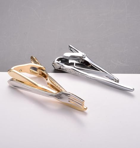 Image of 2Pcs Tie Clip Set for Men Unique Silver Gold Black Tie Clip Personalized Tie Bar Clip Fathers Day Birthday Wedding Jewelry