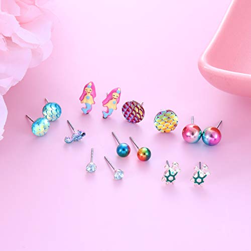 Various Ocean Marine Life Theme Pierced Stud Earrings Set Of 30 Pairs-Multiple Crystal Pearls Seashell Starfish Fish Scale Scallop Fishtail Dolphin Ear Piercing Studs For Women Girls #TOP4