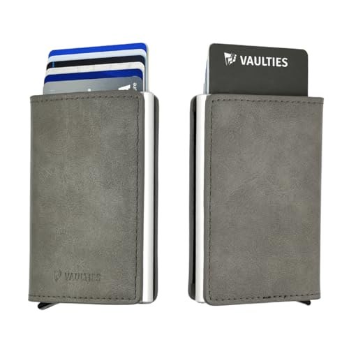 Men’s Leather RFID Wallet – Slim Aluminum Automatic Pop-Up Card Holder with 8 Card Slots, RFID Blocking for Secure Credit Card Protection (Gray)