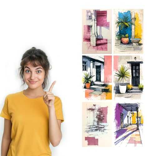Image of SiddArtify Wall Art Prints Set - Architectural Sketch Poster Decor for Living Room Bedroom Office - 8x12 Sticker Pack of 6