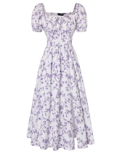 Image of Scarlet Darkness Women's Floral Corset Dress with Split 2026 Summer Spring Square Neck Midi Milkmaid Dresses
