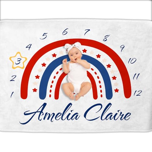 Image of OLIVE OLIVIA Personalized Monthly Baby Milestone Blanket, Baby Months Blanket, Perfect Custom Newborn Gifts,60 inchx80 inch