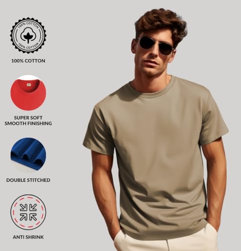 Image of ADRO Men's Cotton Regular Fit Combo Plain Solid T-Shirt Pack of 2